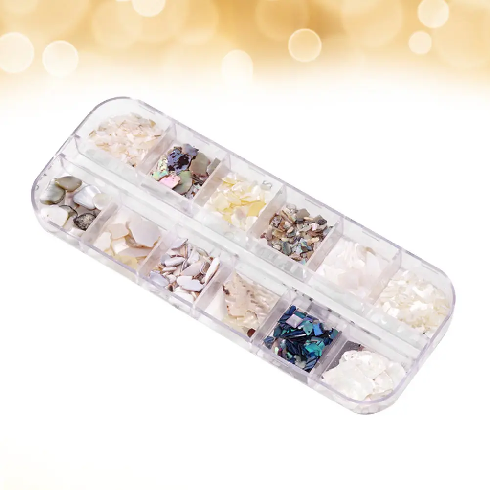 12 Colors Natural Shell Highlight Nail Jewelry Set DIY Manicure Nail Art Decoration Accessories Storage Case Manicure Tools