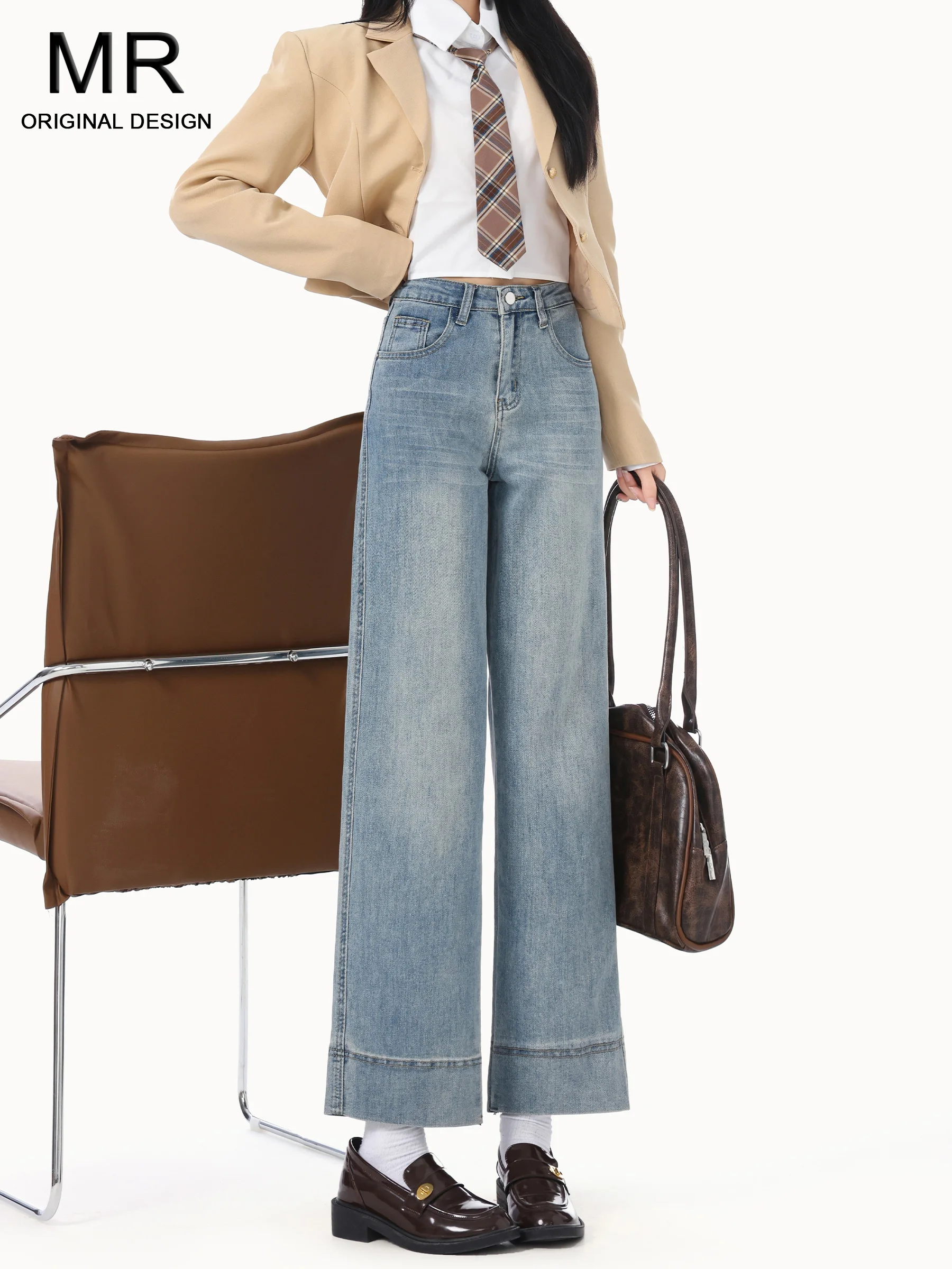 

High Waist Straight Leg Denim Jeans Women's Spring Summer Autumn Fashion Slimming Elastic French Bread Pants Casual Style