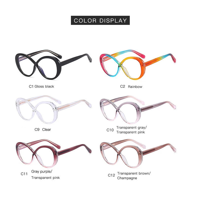 SHAUNA Anti-Blue Light Fashion Oversized TR90 Multicolor Women Round Glasses Frames Spring Hinge Computer Optical Eyeglasses
