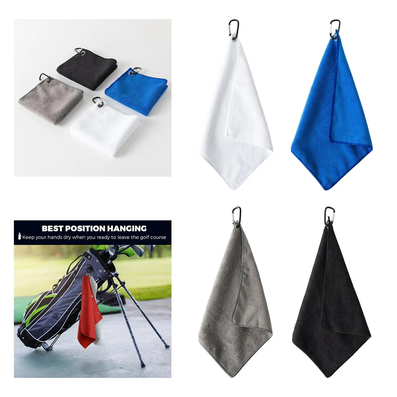 Golf Club Towel Golf Ball Cleaning Towel with Carabiner Clip Training Aid Golf Accessories Wiping Cloth for Outdoor Sport Gym