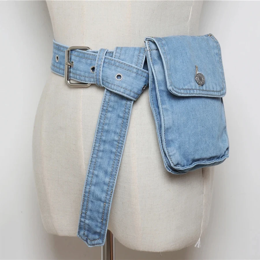 Vintage Washed Denim Belt Bag For Women Casual Retro Embossed Cotton Waist Pack With Phone & Coin Pockets Perfect For Outings