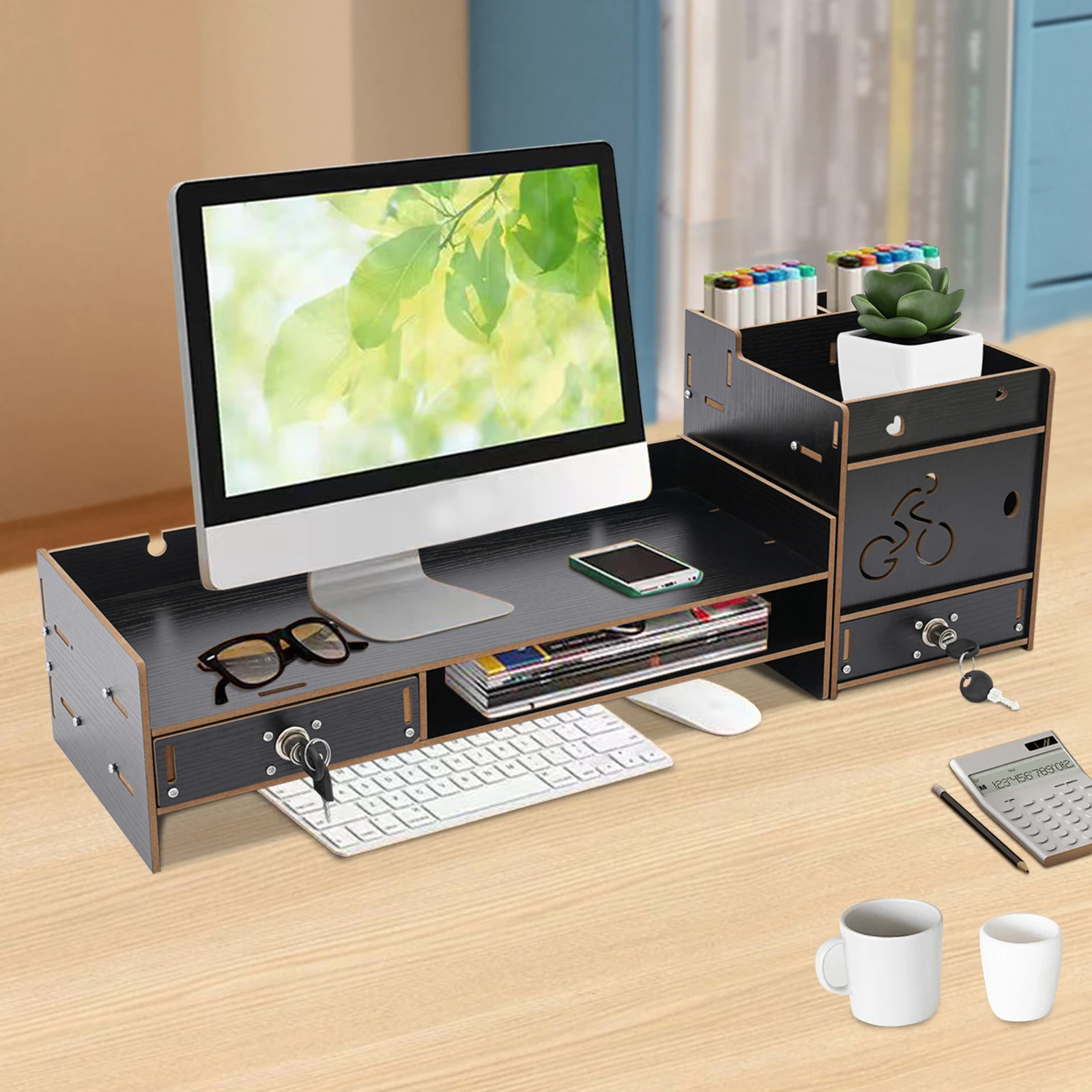 

Настольная подставка для монитора, эргономичная регулируемая по высоте, ящик для хранения, подставка для компьютерного монитора для офисов, компьютерных комнат