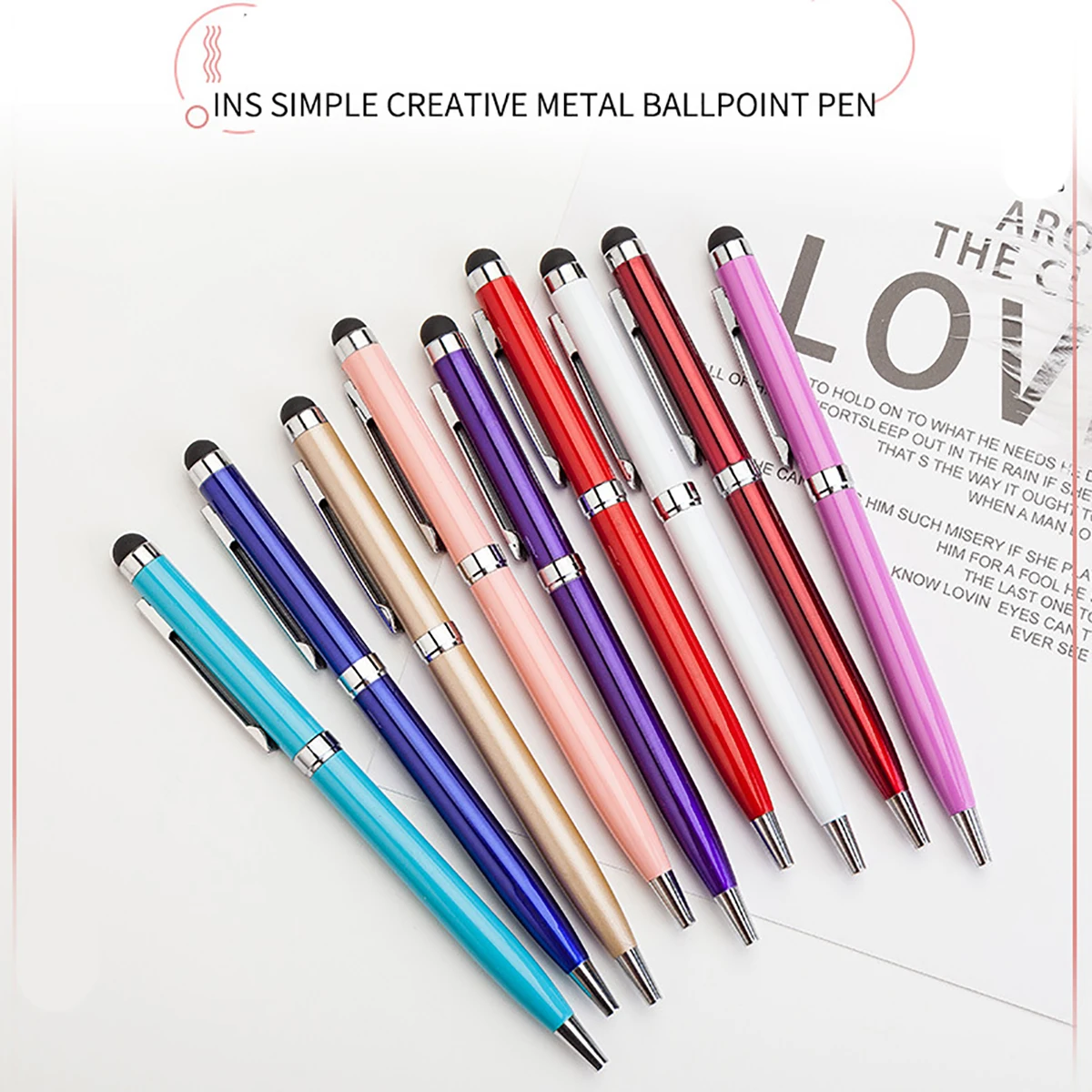 10Pcs Universal Touch Screen Pen Custom Logo Text Engraving Ballpoint Pen Office Writing School Stationery Advertising Gift Pen