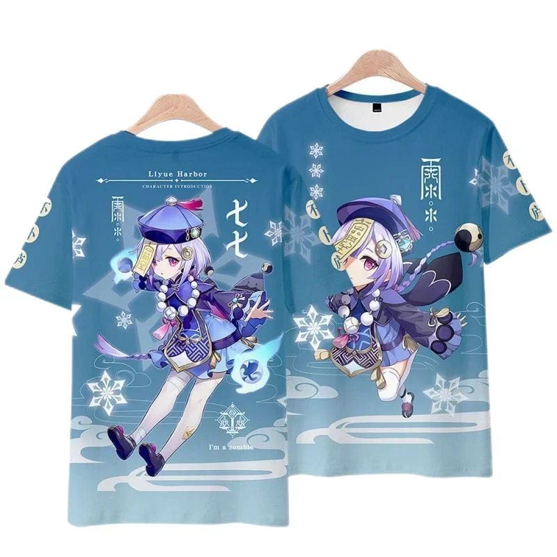 Jogo genshin impacto impressão 3d t camisa para roupas masculinas bonito gril qiqi gráfico t camisas harajuku moda feminina camiseta menino topos