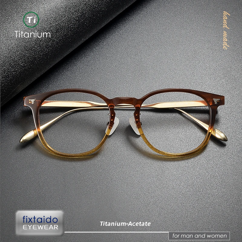 Japanese-inspired  retro titanium and acetate combination Wellington style eyeglasses frame, BJ classic same design. P-555MP