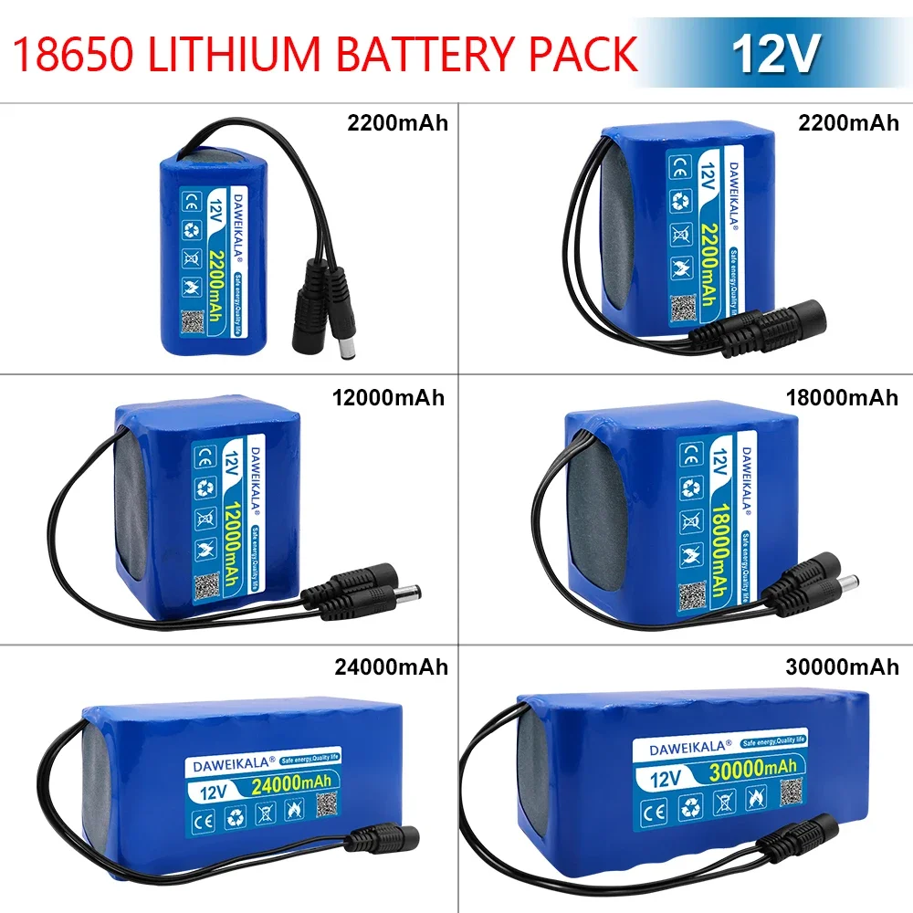 12V Rechargeable Battery 12V 30000mAh 18650 Lithium Battery Pack real Capacity DC 12.6V 30Ah CCTV Cam Monitor 12.6V Charger