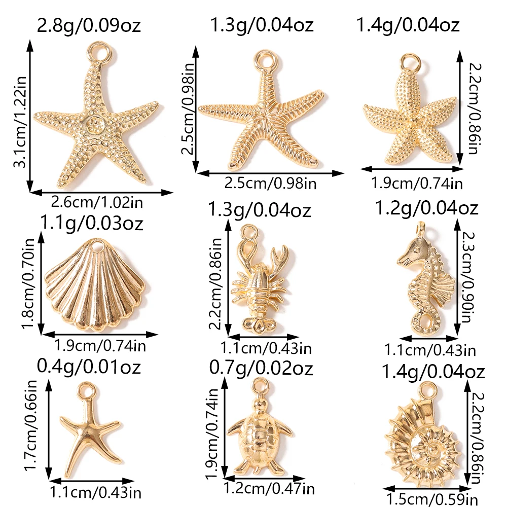 Tusember 10 Stück Anhänger aus Legierung in Goldfarbe mit Seestern-, Hummer- und Muschelmotiven für die Schmuckherstellung, Ohrringe, Halsketten, DIY-Zubehör – Detail 2