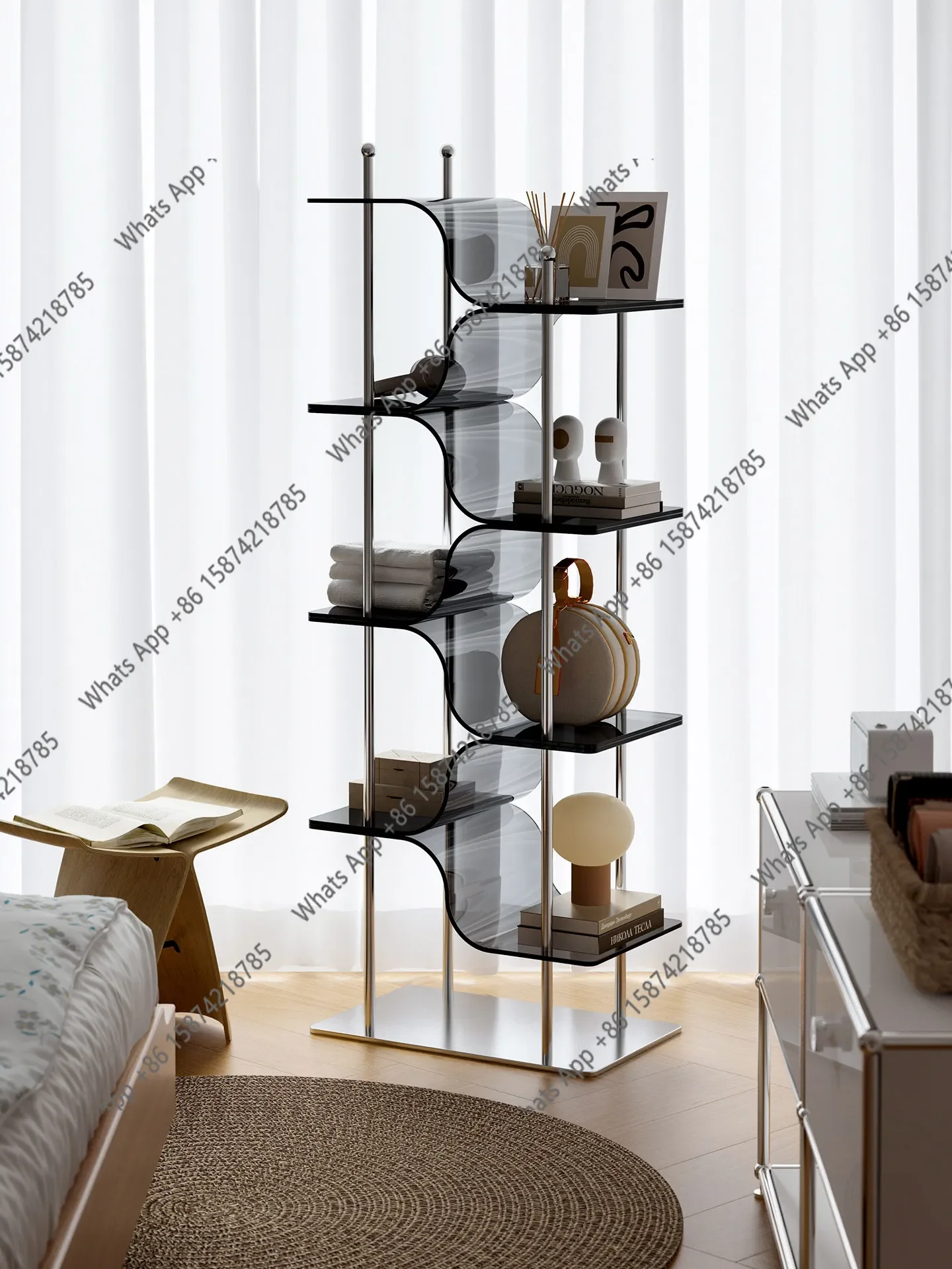 

N67 Acrylic Bookshelf Living Room Floor Shelf Antique Storage Household Storage Display Shelf Bookcase