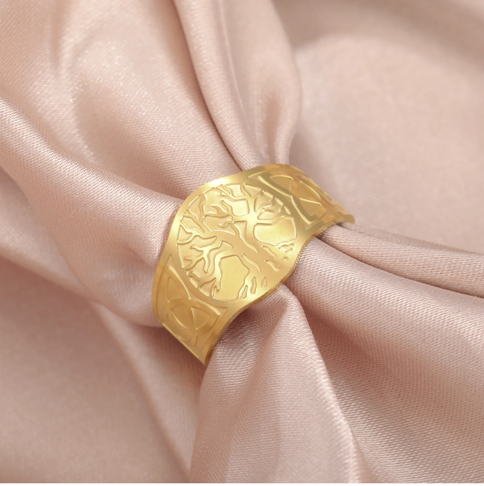 Cooltime Goldfarbener Keltischer Knoten Lebensbaum Offener Ring für Männer und Frauen Retro Edelstahl Nordischer Stil Amulett Schmuck 2026 Geschenk – Detail 7