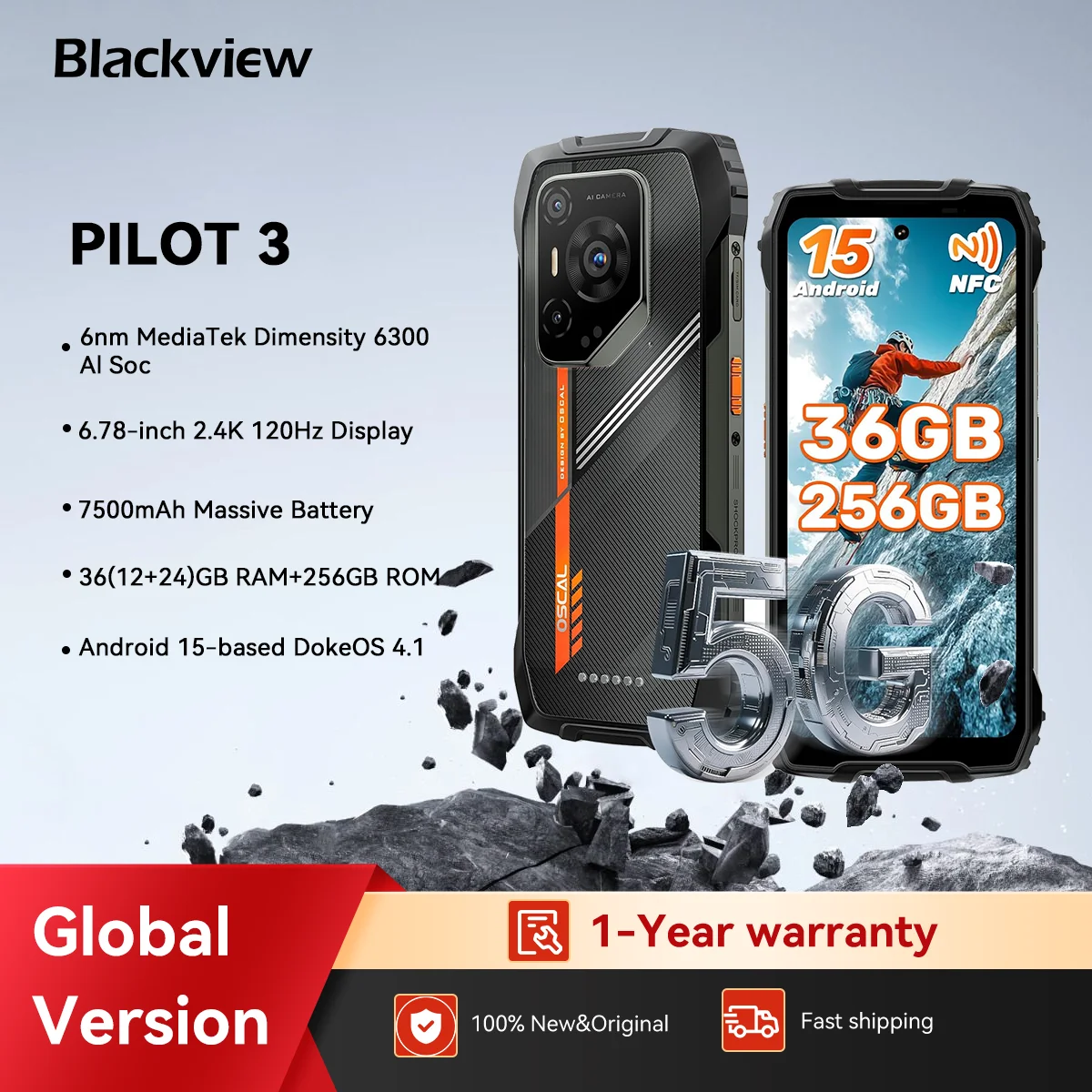 Blackview OSCAL PILOT 3 5G AI Rugged Smartphone MTK 6300, 6.78