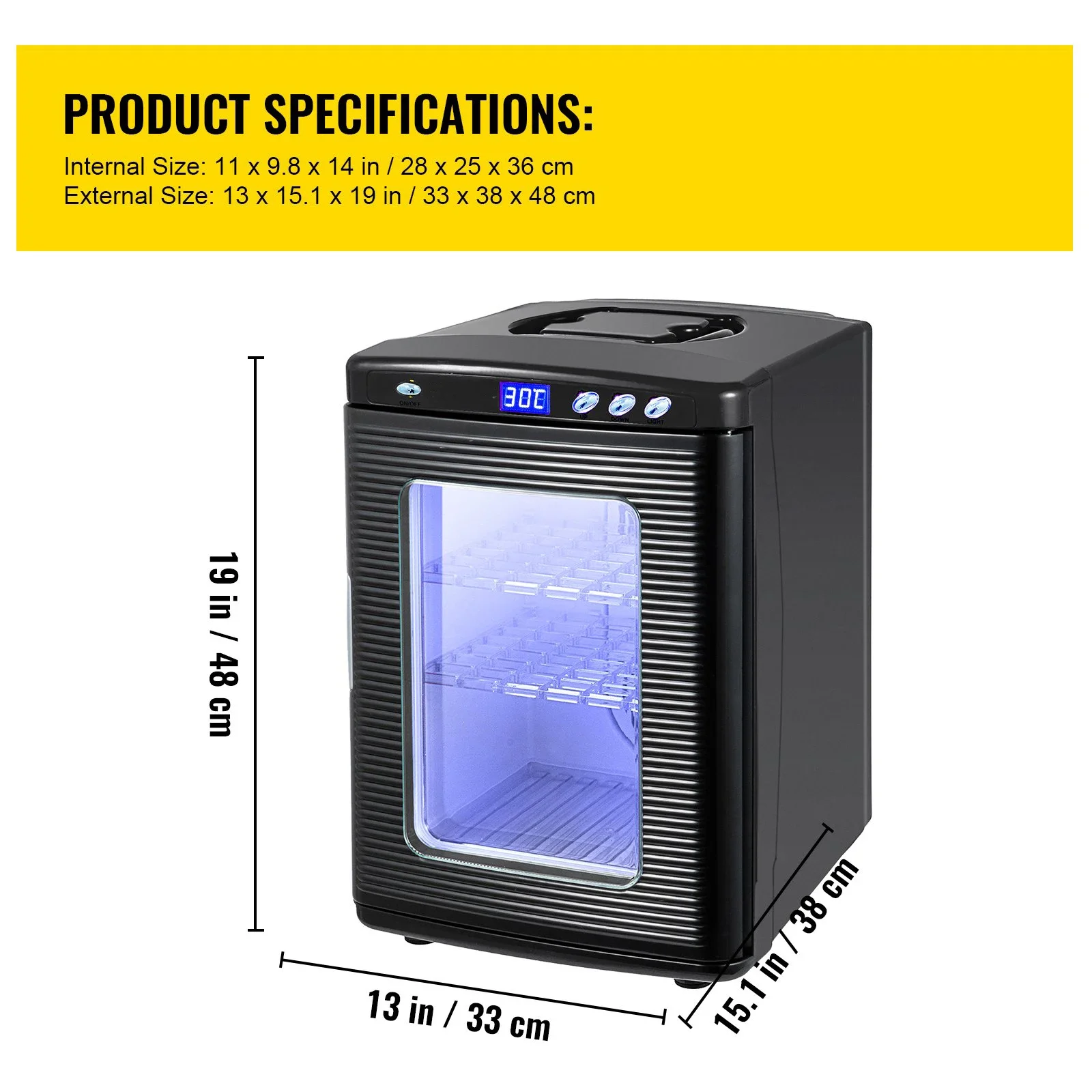 VEVOR Czarny Inkubator dla Gadów 25L Inkubator Naukowy Inkubator Cyfrowy Chłodzenie i Ogrzewanie 5-60 ° C Reptile 12V/110V Praca