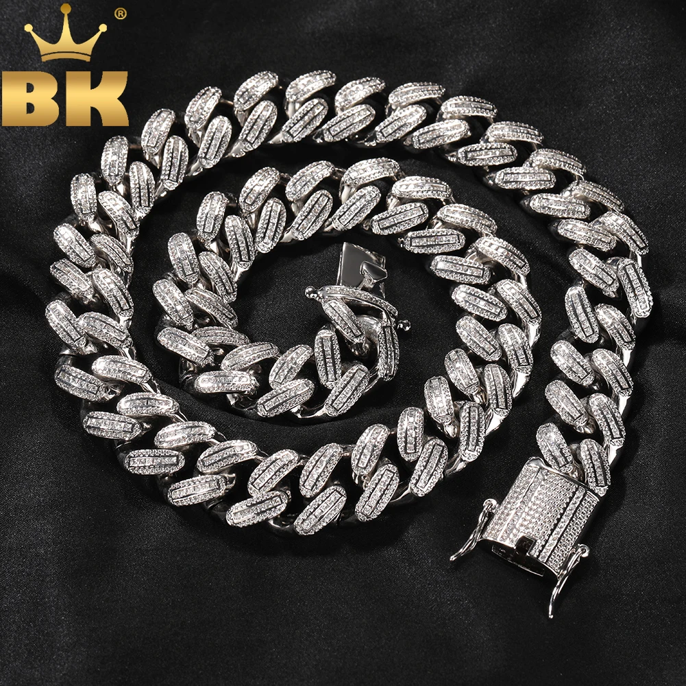 THE BLING KING Luxury 18mm Baguettecz Miami Cuban Bracelet Necklace Iced Out Square Cubic Zirconia Link Chain Hiphop Jewelry