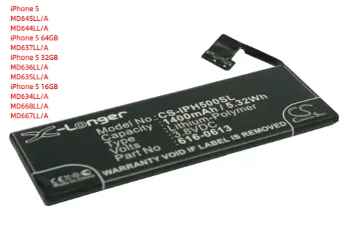 

Аккумулятор 1400 мАч для A1428, iPhone 5, iPhone 5 16 ГБ, 616-0611, AAP 353292 ПА