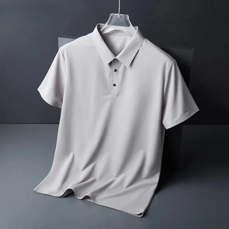 2024 New Summer Solid Color Casual Men\'s Polo Shirt Short Sleeved Turndown Collar Ice Silk T-shirt