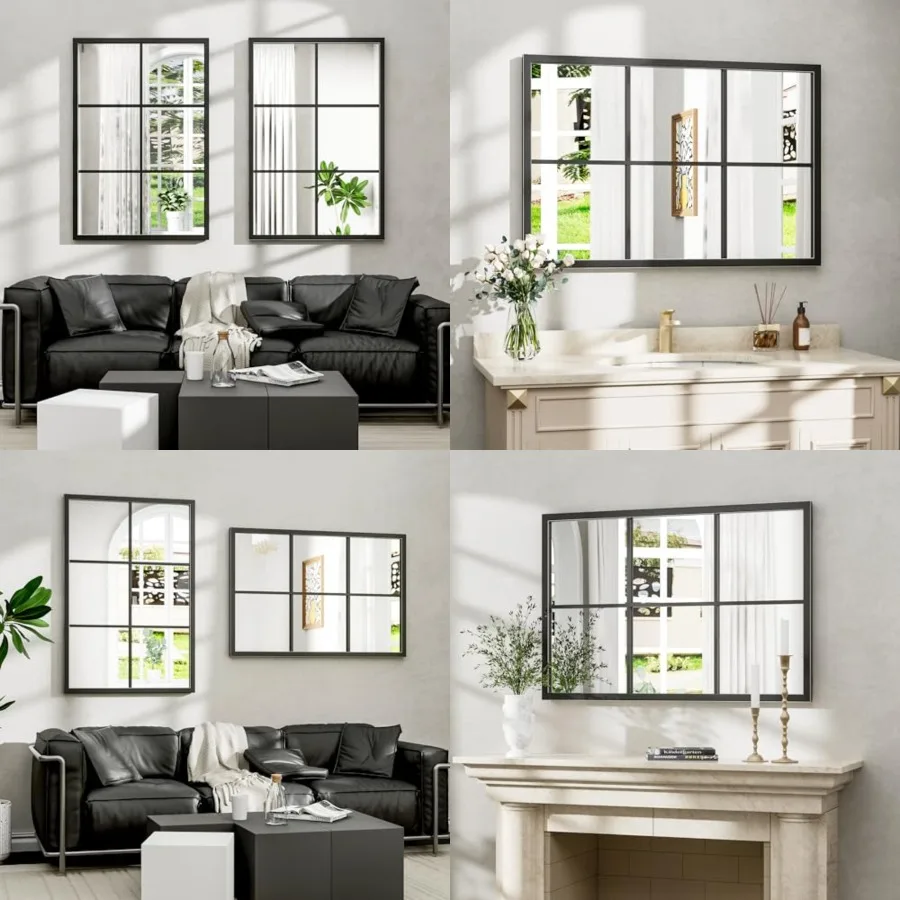 

Rectangle Wall Mirror, Window Mirror Wall Mounted, 24"x36"in Window Pane Mirrors, Large Black Mirrors for Hanging or Leaning Ag