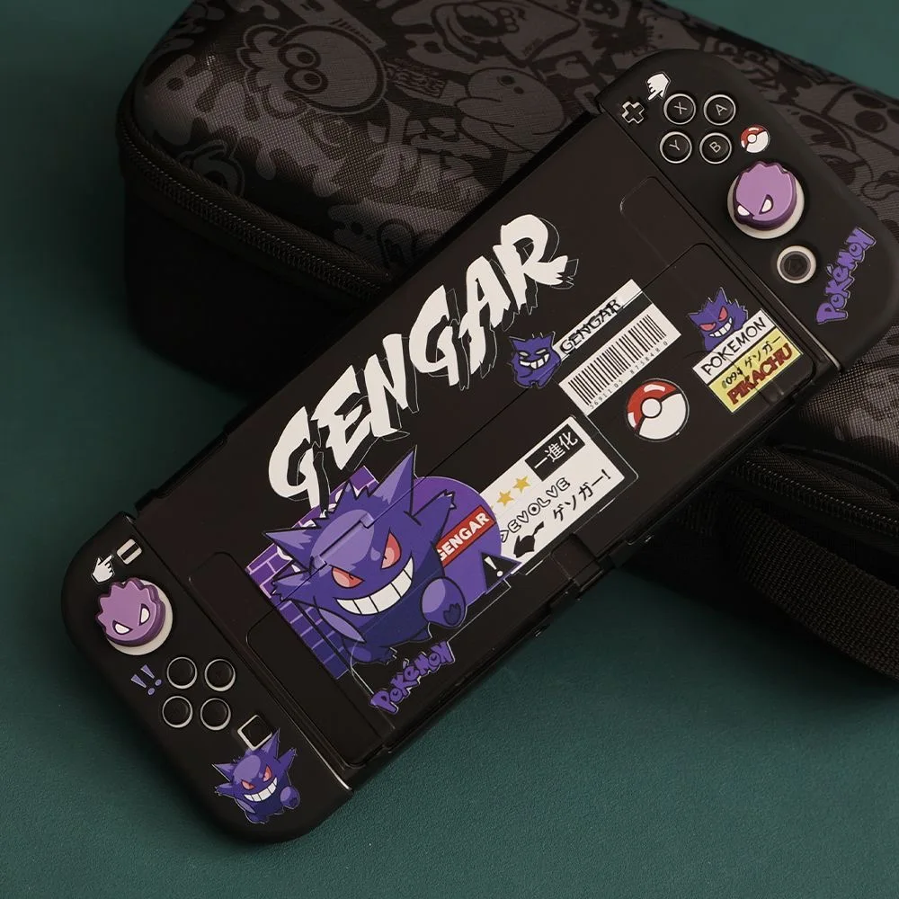 Anime Pokemon Gengar Cartoon Protective Case For Nintendo Switch Oled Removable Handle Cover Thumb Grip Cap Game Accessories