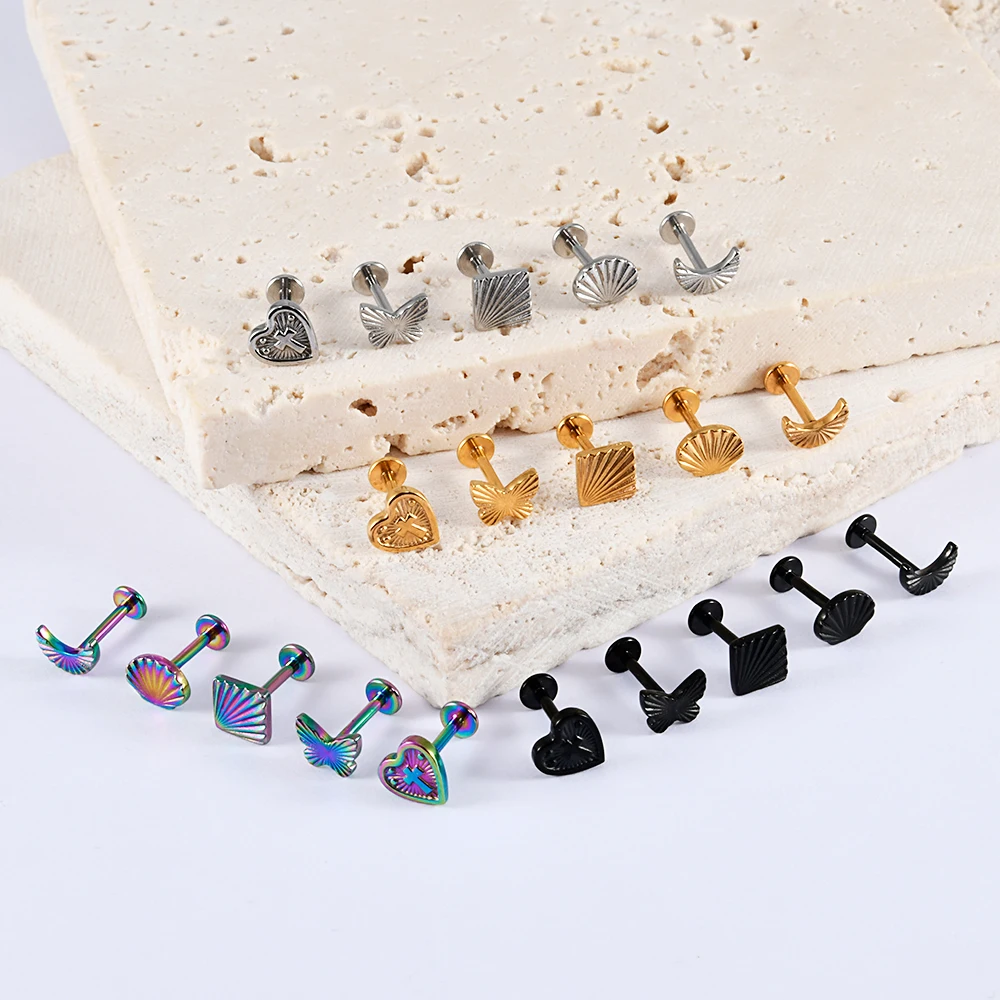 1 قطعة الفولاذ المقاوم للصدأ فراشة مسمار شقة عودة الزنمة اللولب القرط Labret اللولب Daith مسمار البرق القلب تصميم القرط مجوهرات