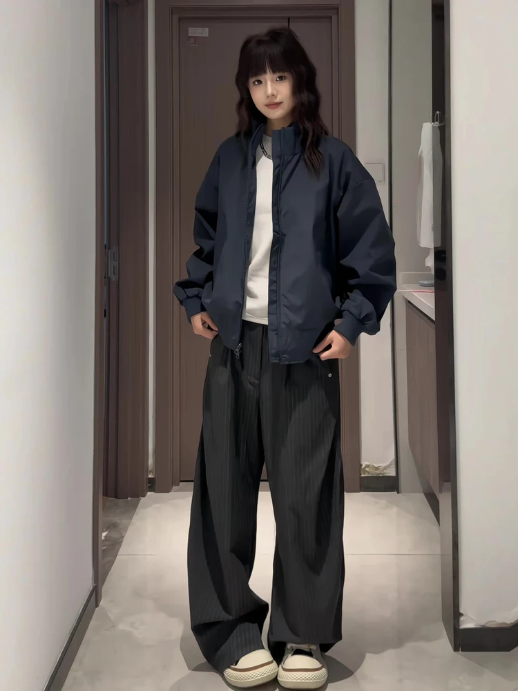 

American Sle ort Bomber Jaet Men's Autumn Loose Fit f High Collar Baseball orm ort oulder Workwear Coat