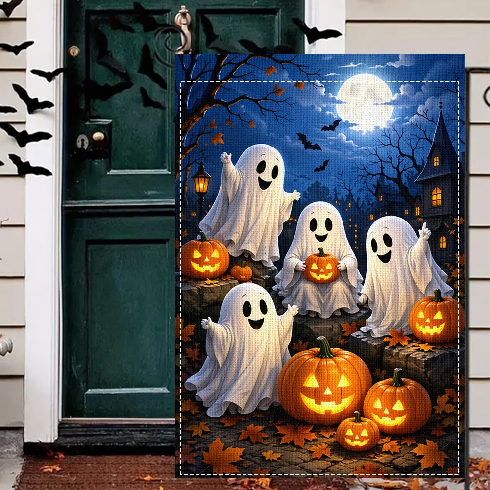 1PC Cute Ghost and Pumpkin Garden Flag, Duplex Print, Perfect for Patio and Outdoor Holiday Decor (Pole Not Included)