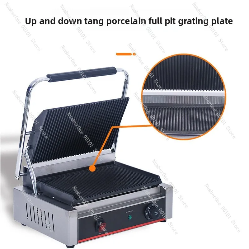 Full pit pressing plate quick heating grilling furnace | single head electric heating half flat pit sandwich machine