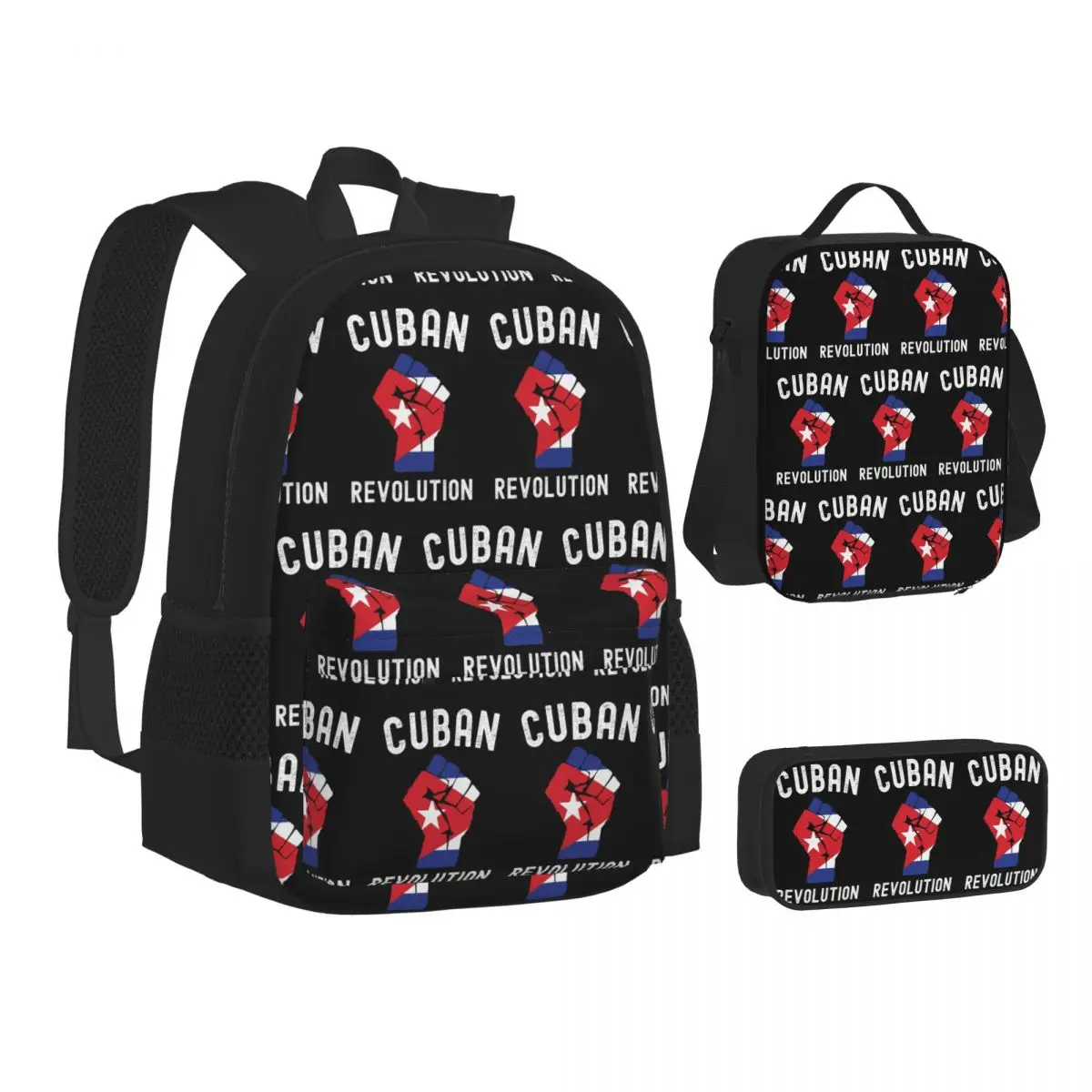 

Cuban Revolution Cuba Flag Design Vintage Backpacks Boys Girls Bookbag School Bags Rucksack Lunch Bag Pen Bag Three-Piece Set