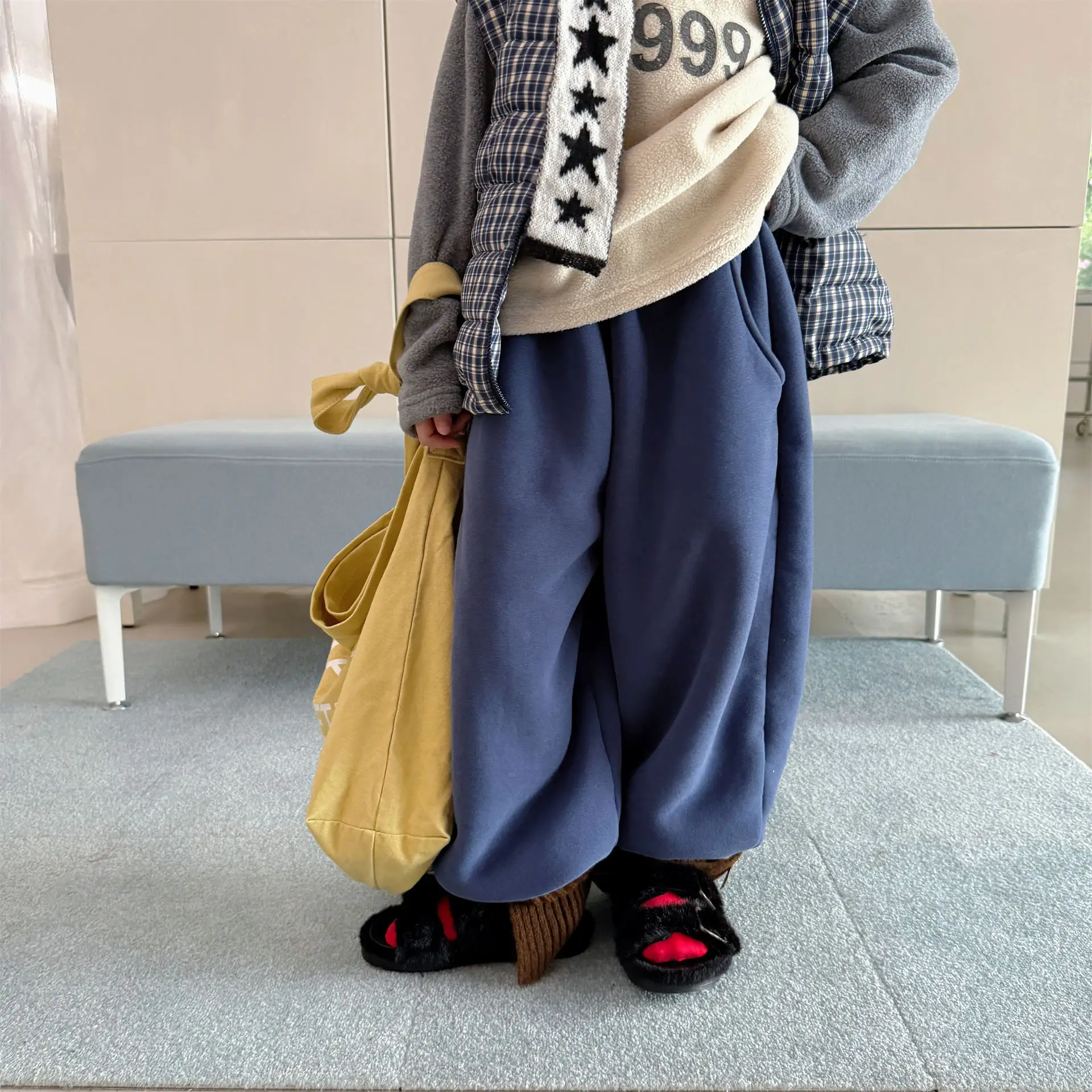 2026 Winter New Children Warm Fleece Casual Pants Boys Girls Sweat Pants Kids Plus Velvet Thick Trousers Baby Warm Clothes