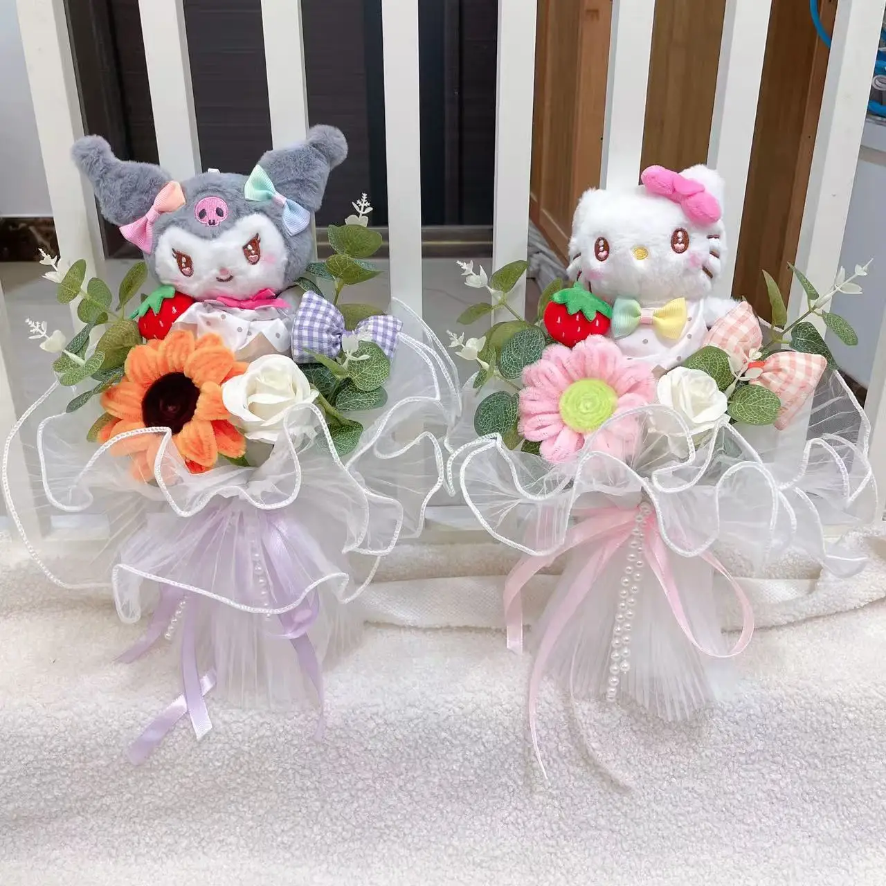 

My Melody Kuromi Cinnamoroll Kt Cat плюшевые куклы с искусственными цветами букет Sanrio Валентина рождественские подарки на выпускной