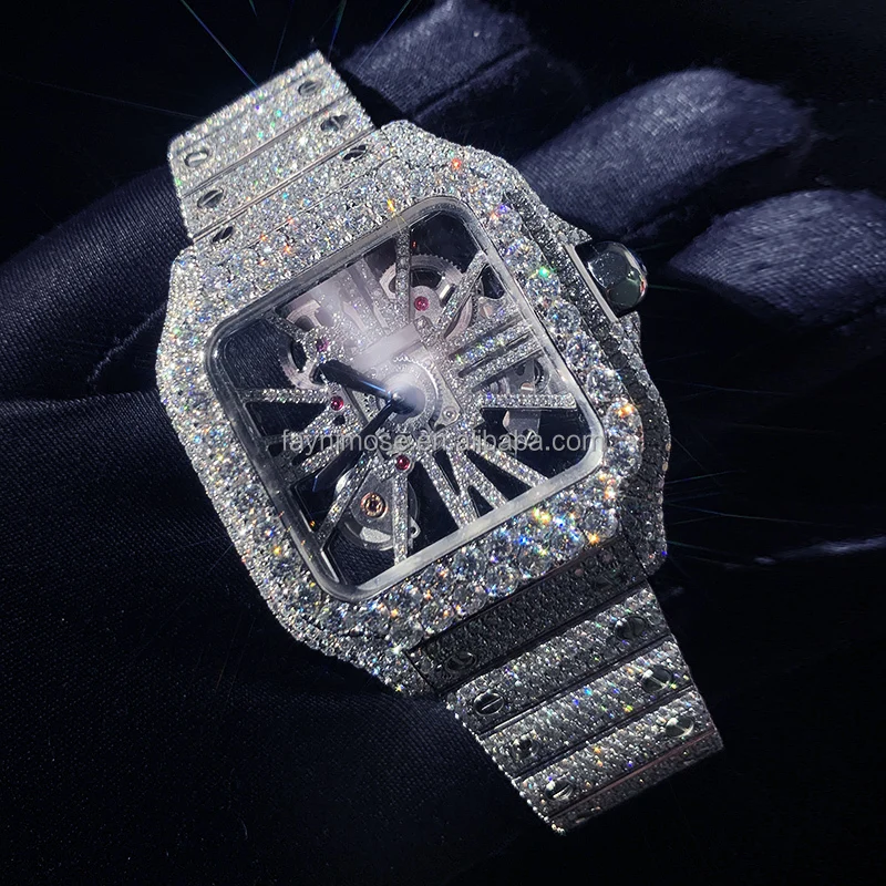 Роскошные часы высокого качества из нержавеющей стали в стиле хип-хоп, механические часы со льдом и бриллиантами, мужские часы Vvs с муассанитом и бриллиантами Роскошные часы высокого качества из нержавеющей стали в стиле хип-хоп, механические часы со льдом и бриллиантами, мужские часы Vvs с муассанитом и бриллиантами