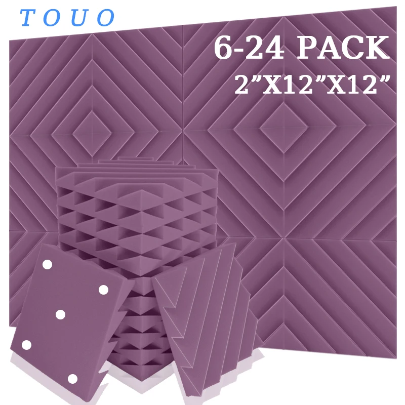 

TOUO Home Studio Acoustic Absorption Panel 6-24 Pcs Diamond Groove Sound Absorber High Density 3d Decorative Wall Panels