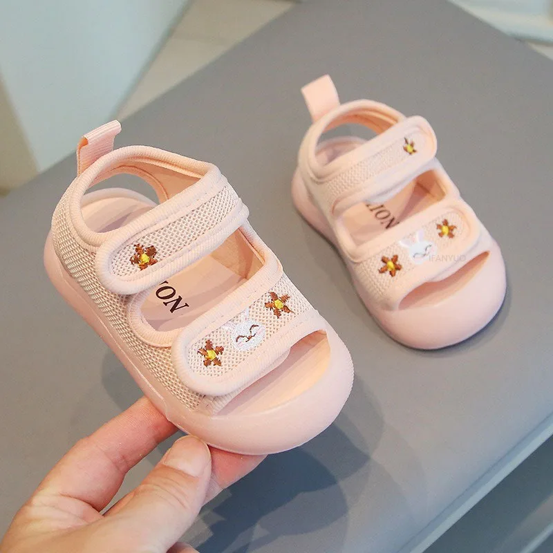 Baby Infant Soft Sole Summer Sandals Mesh Breathable Embroidered Flower Children Walking Shoes Breathable Non Slip Kids Sandals