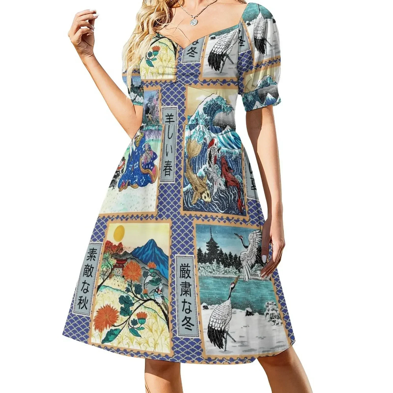 

JAPAN SEASONS Short-Sleeved Dress women evening dress ladies dresses for special occasions