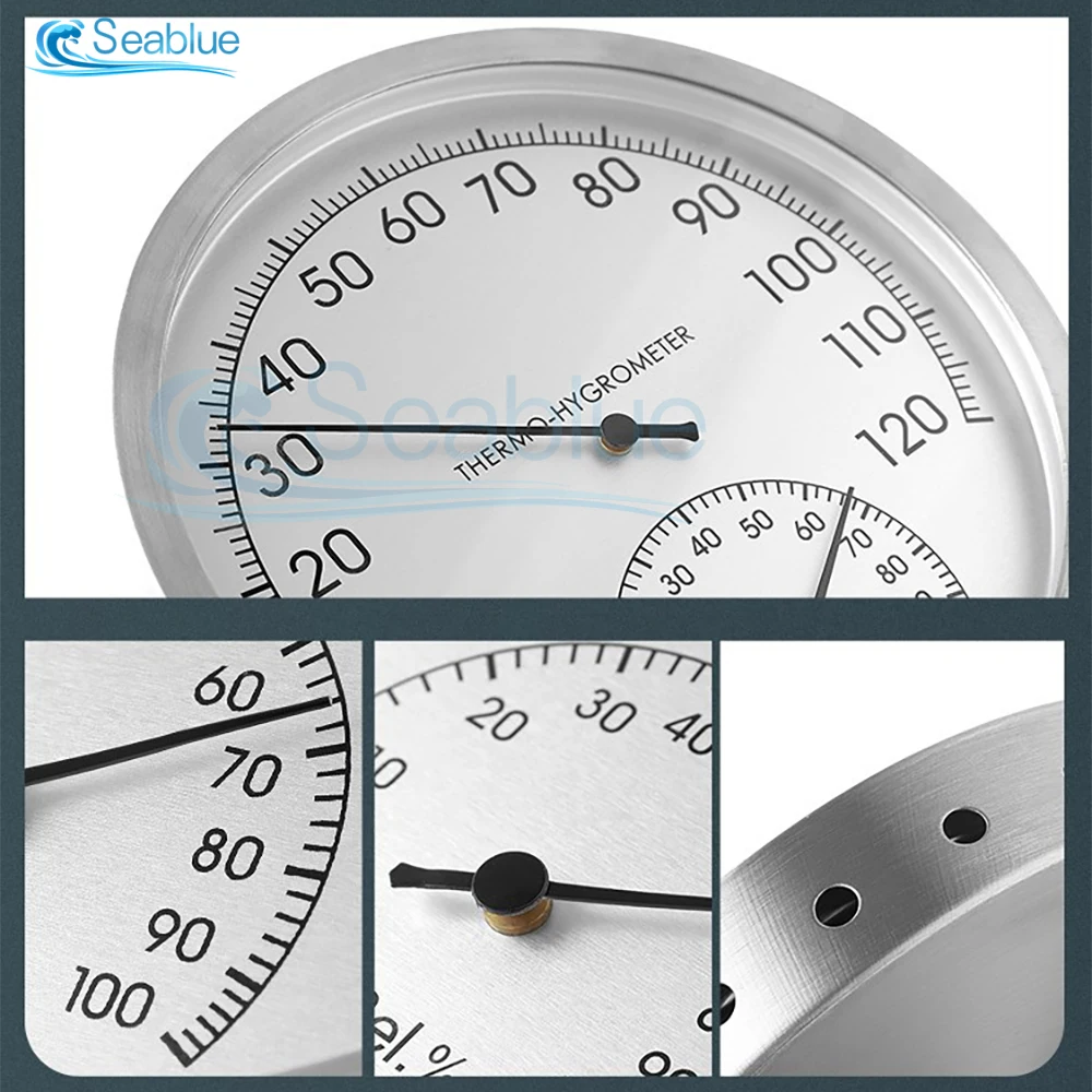 125mm Outdoor Hygrometer Stainless Steel Mechanical Hygrometer Indoor Outdoor Sauna Room Temperature Humidity Tester Monitor