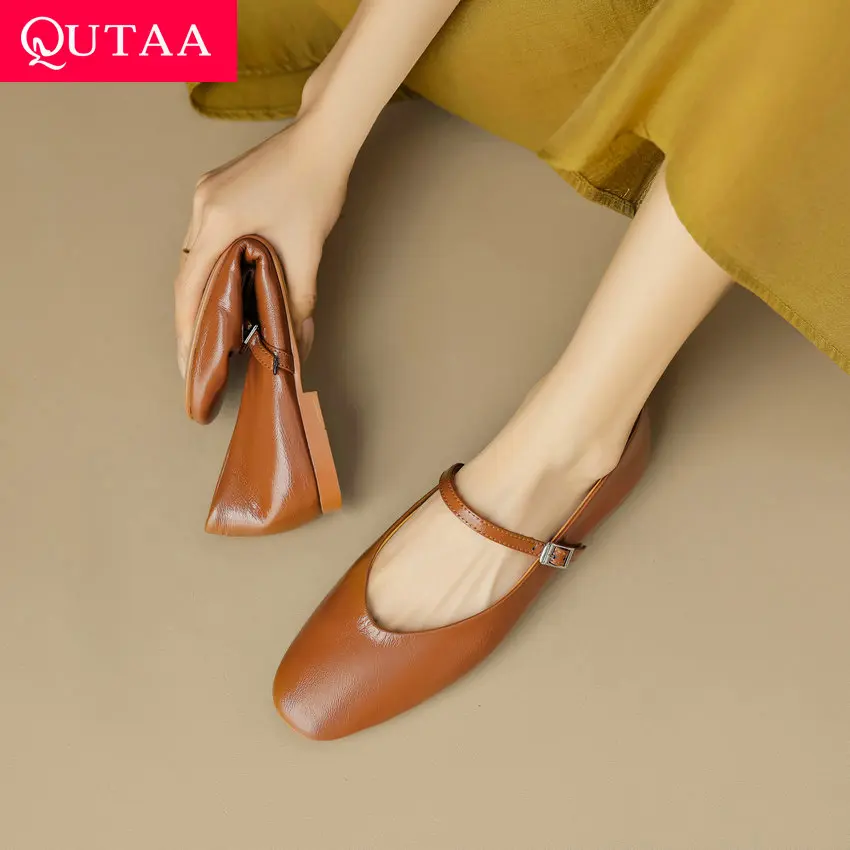 QUTAA 2024 Woman Mary Jane Shoes Patent Leather Flats Heels Round Toe Casual Shoes Female Spring Summer Shoes Size 34-42