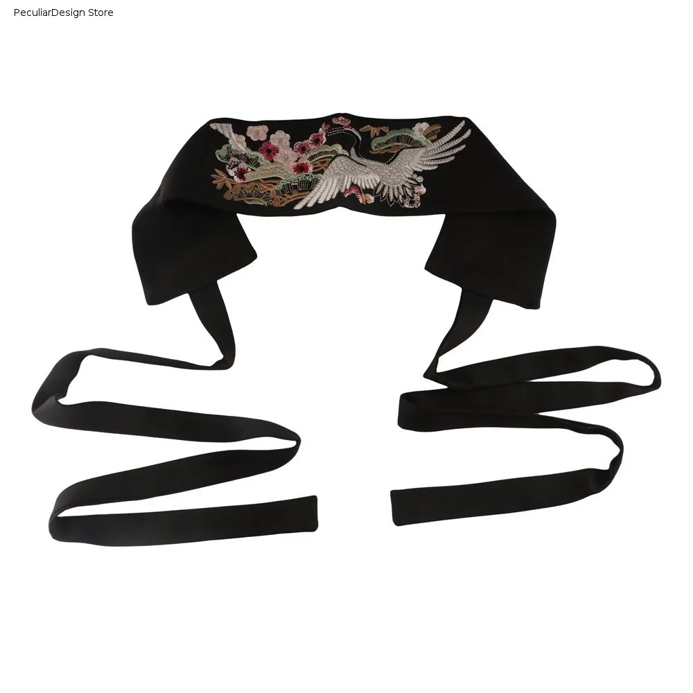 Retro Crane Hanfu Cummerbunds Embroidered Corset Wide Belt Flower Tie Wrap Women Waistband Ladies