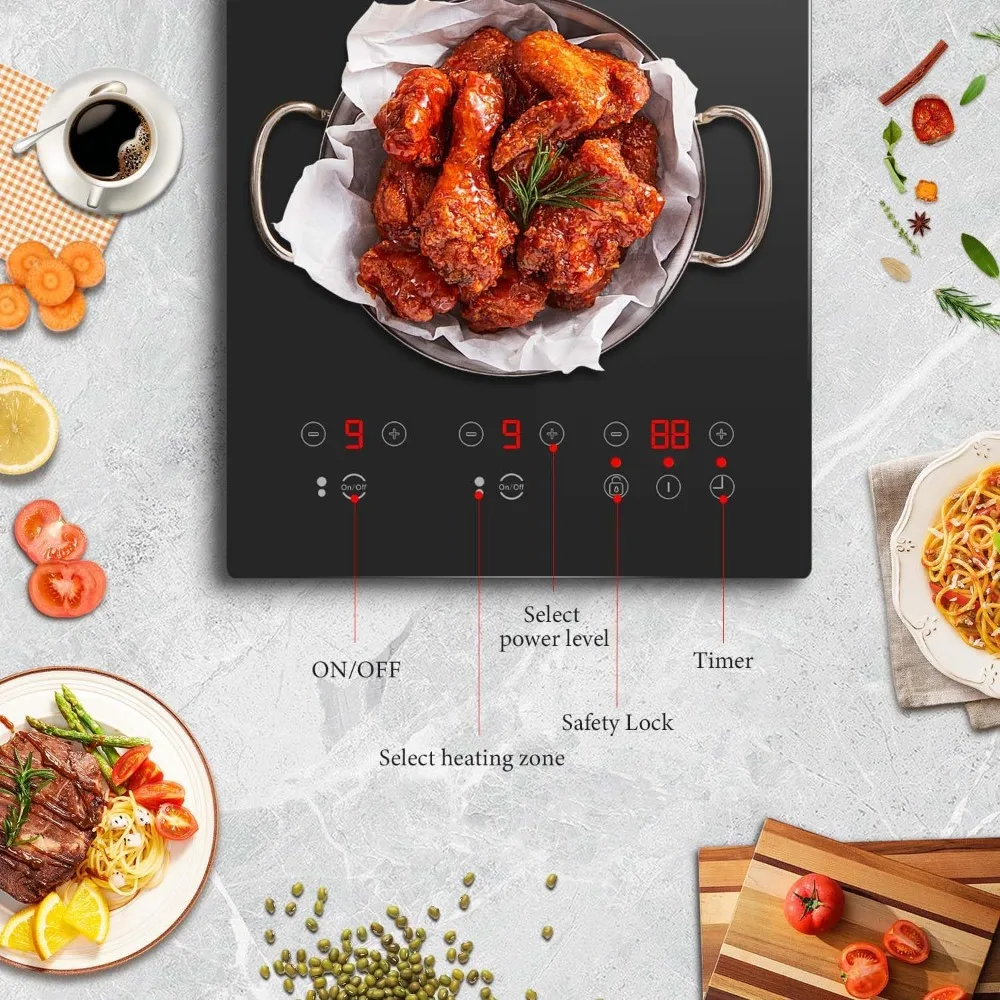 Estufa eléctrica de 2 quemadores de 12 pulgadas, estufa eléctrica de infaracia de 110V con Control táctil, mesa de cocina de cerámica de 2000W, encimera integrada 2025