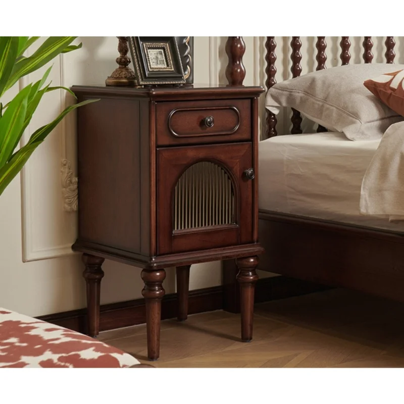 

Retro solid wood bedside table with 1 drawer, durable bedroom furniture