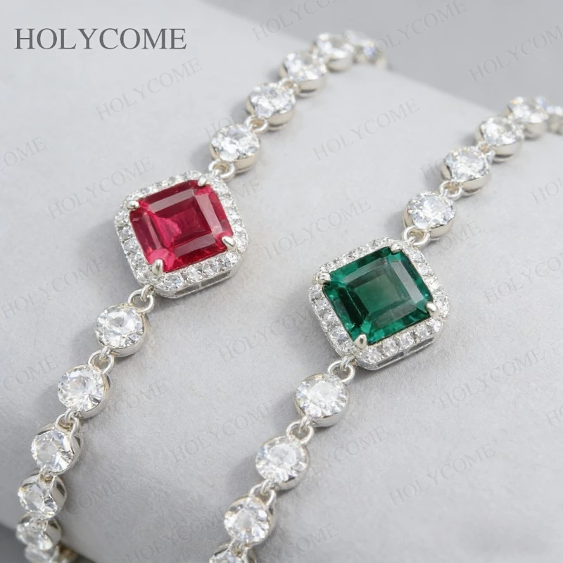 

Fashion Bracelet Ruby/Columbia Asscher 8x8mm Gemstone VVS1 Sparkling For Weddinhg Birthday Christmas Party Jewelry Gifts