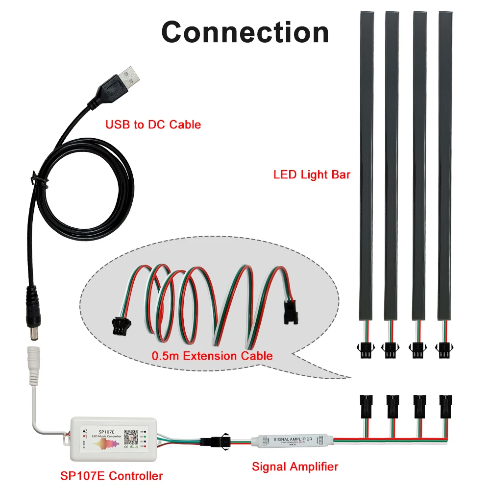 Kit de barra de luz LED con sincronización de ritmo musical, 33cm/50cm, WS2812 RGB direccionable SP107E, controlador Bluetooth DC5V, cambio de Color dinámico