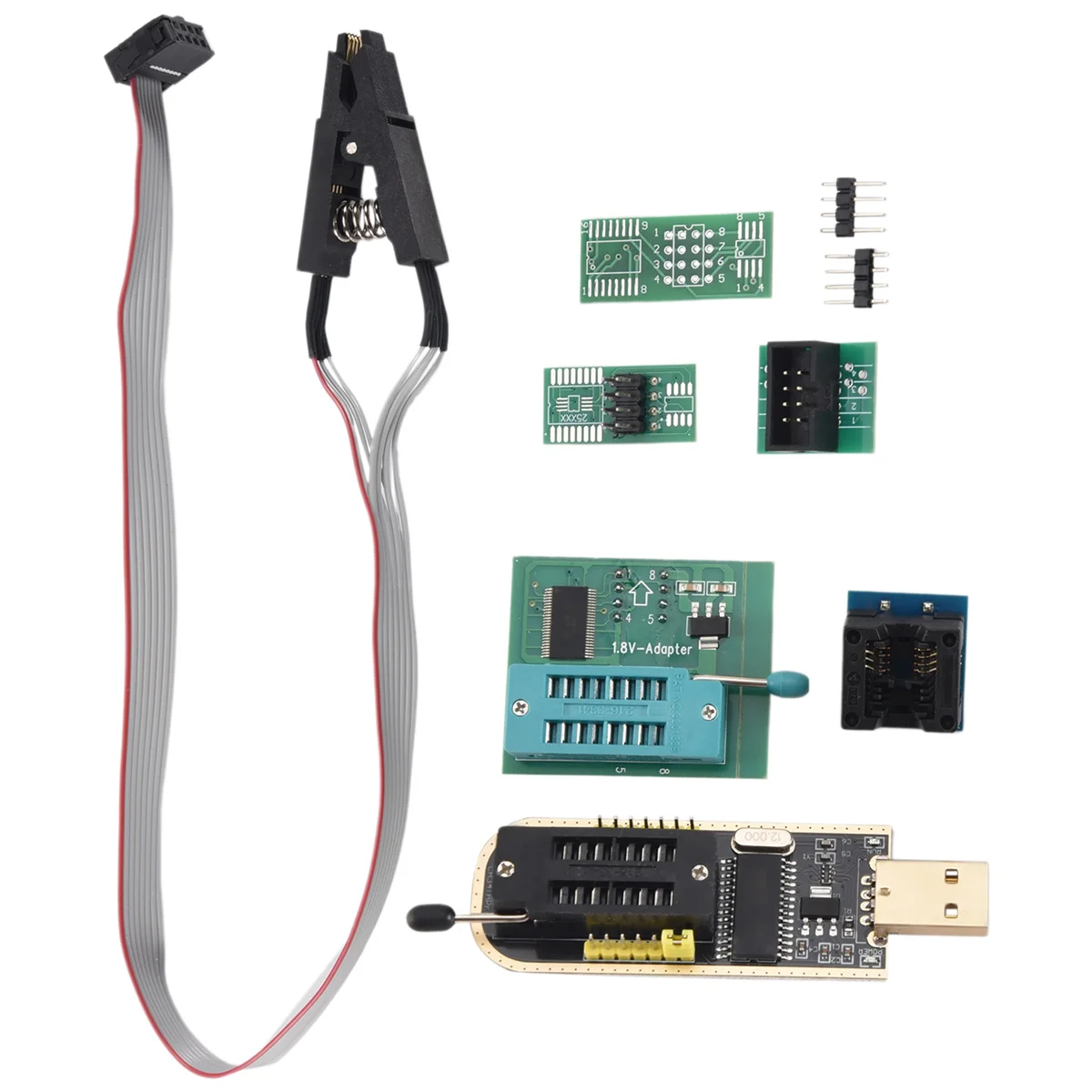 1Set CH341A 24 25 Series EEPROM Flash BIOS USB Programmer+SOIC8 SOP8 Test Clip+SPI Flash 1.8V Adapter+SOP8 SOIC8 to DIP8