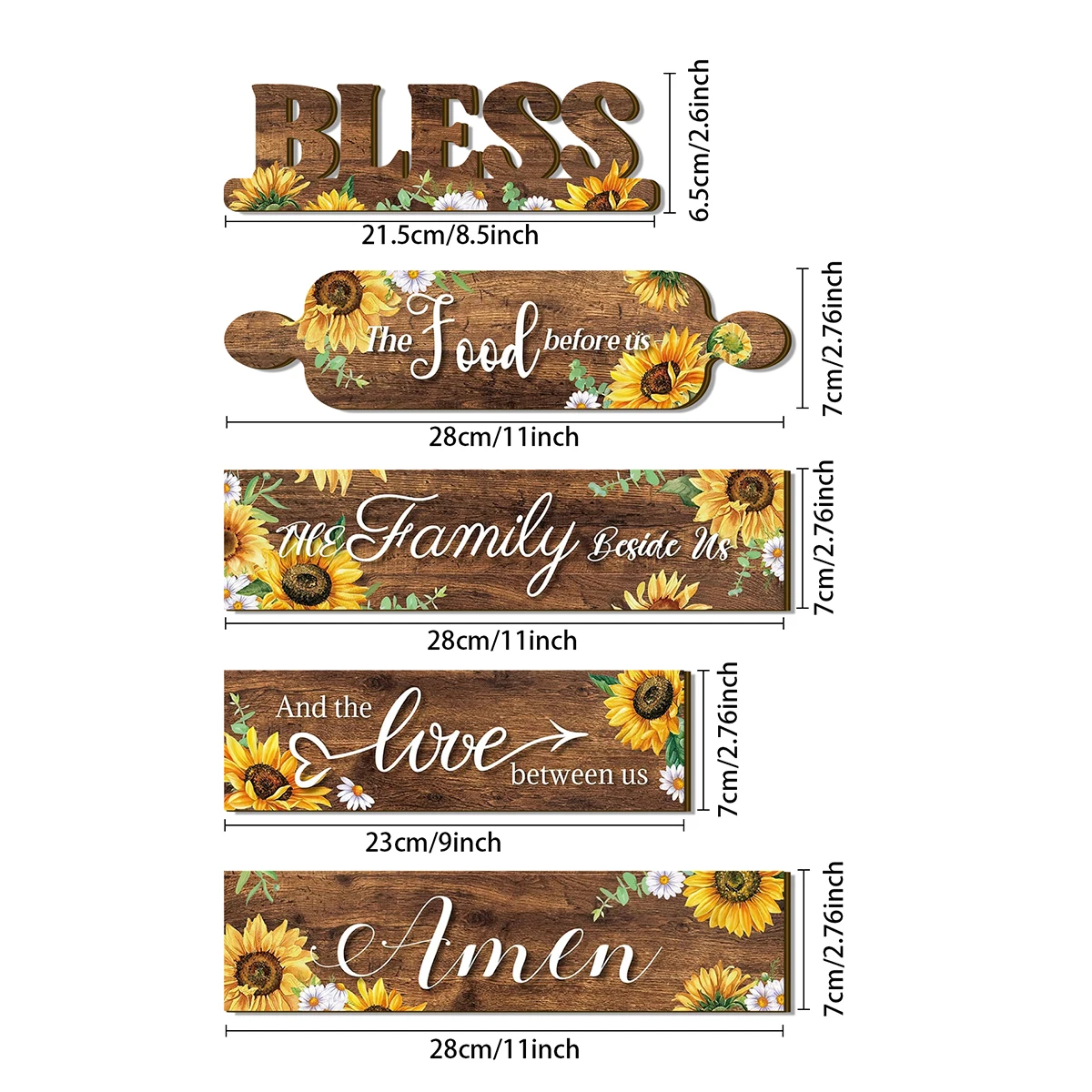 1 set of 2D gratitude wooden wall hanging decoration before meals, sunflower pattern, rustic farmhouse wall decoration