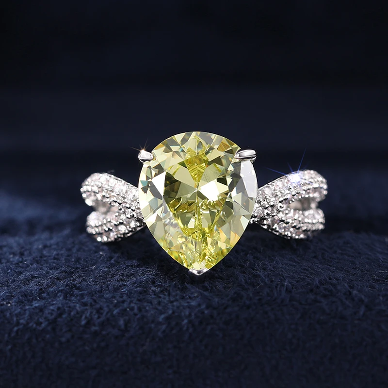 Huitan Wasser tropfen Zirkon Ringe für Frauen hellgelbe Farbe Birnen ringe Luxus Braut Hochzeit Accessoires neuen trend igen Schmuck