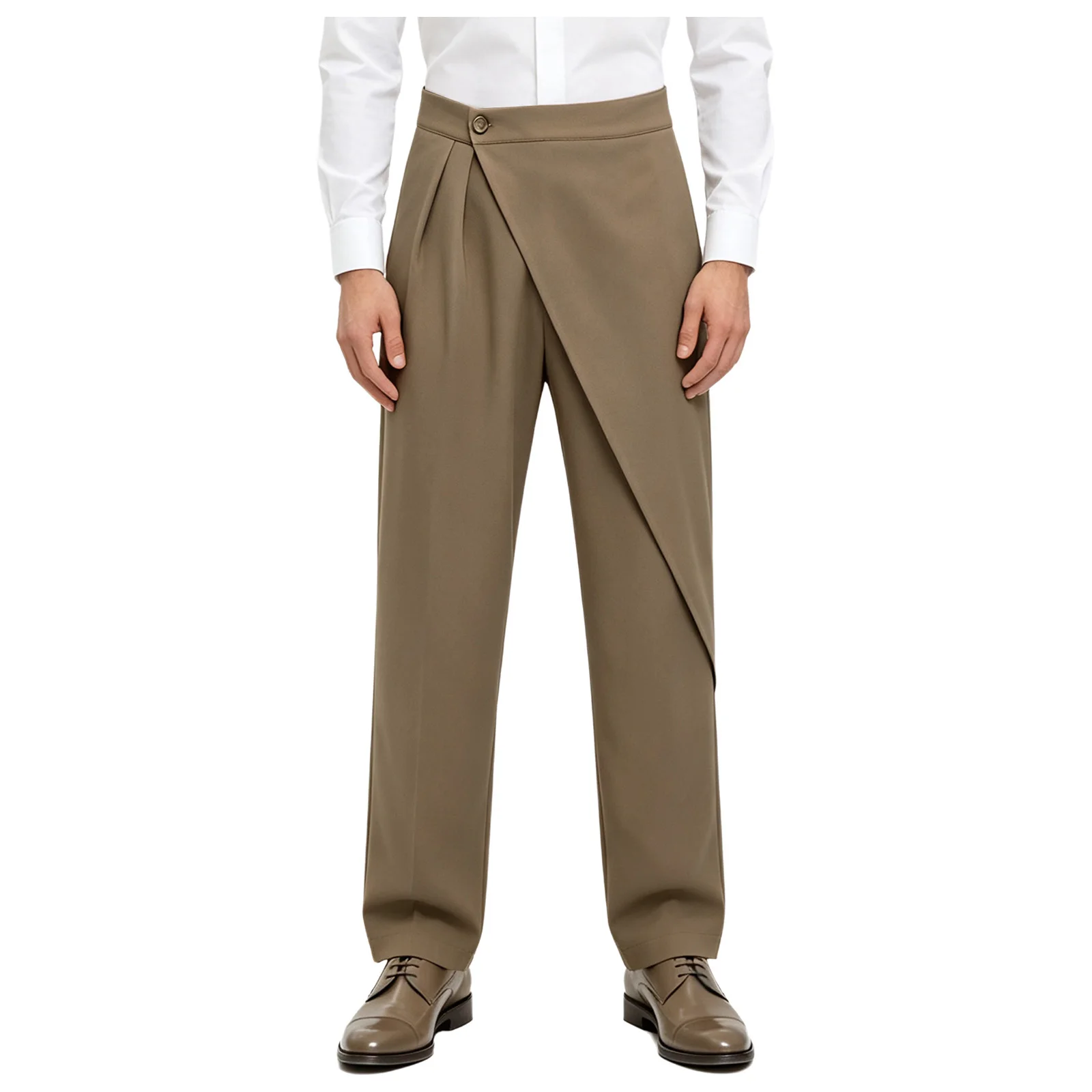 Men Latin Dance Trousers Irregular Layer Wrap Front High Waist Straight Leg Long Pants Dancewear for Performance Competition