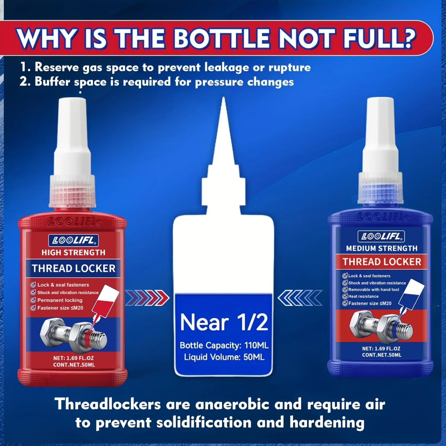 10-50ml Threadlocker 243-271 Medium Strength Threadlocker Anti Rust Blue Thread Locking Agent Adhesive Caulk Adhesives Sealer