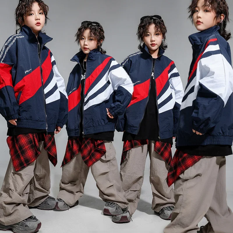 Chaqueta de contraste para niñas, Top corto de baile callejero Punk, pantalones vaqueros, conjunto de ropa de Hip Hop para niños, pantalones vaqueros de Jazz, ropa de calle para niños, disfraz
