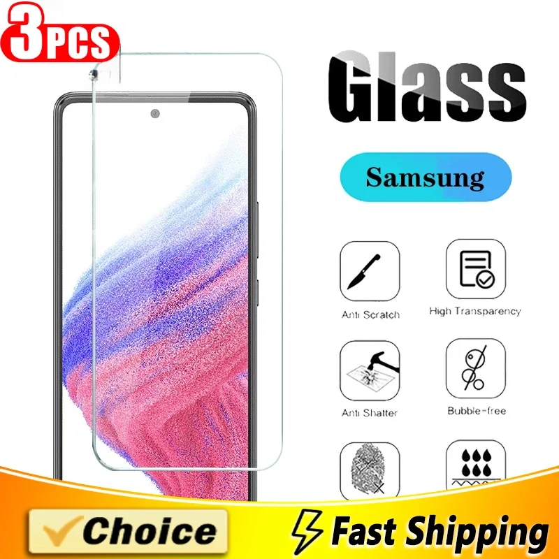 3Pcs Tempered Glass For Samsung  A14 34 54 (5G) A24 04S 04E A05S A15 25 35 M54 44 34 15 F04 15 C55 Transparent  Screen Protector