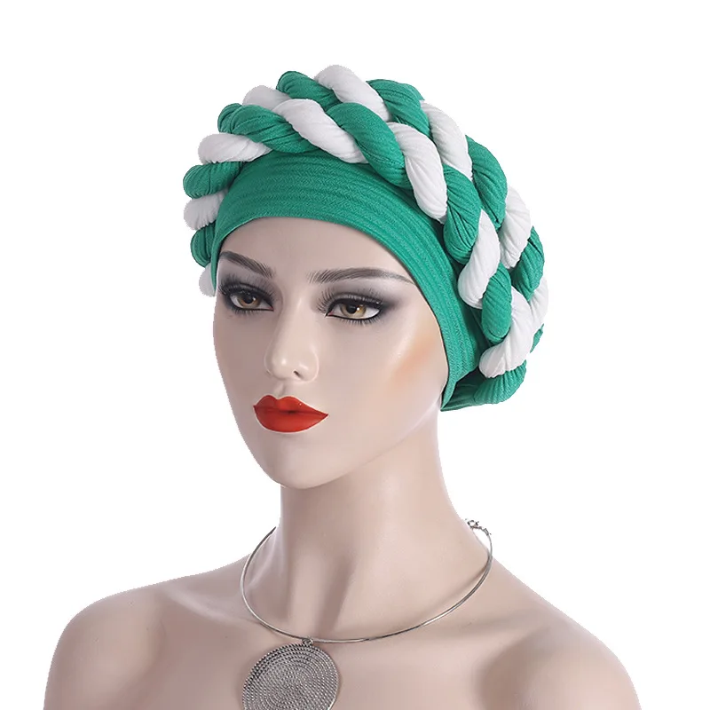 Double Color Braids Turban Hats for Women Muslim Forehead Cross Hijab Bonnet Islamic Headwear Female Head Wrap India Cap