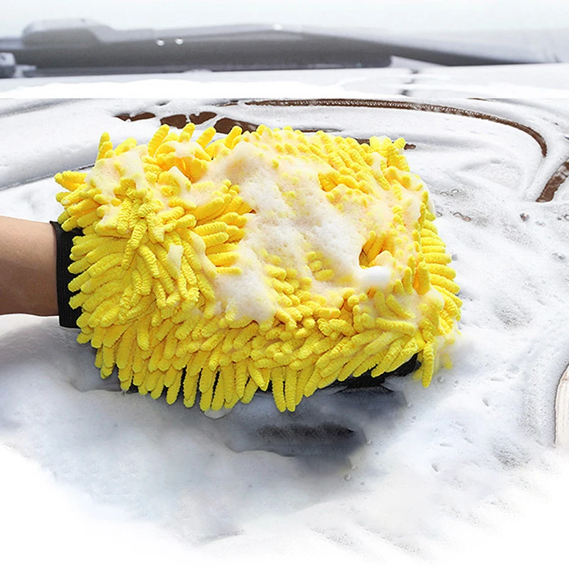 Large Double-Faced Microfiber Car Wash Mitt Waterproof Chenille Thick Cleaning Gloves for Auto Care Wax Detailing