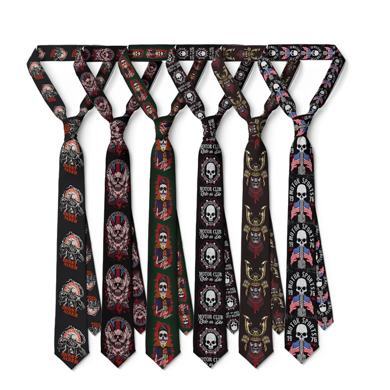 New Tie Skull  Cool Trend 8CM Slim Casual Novelty Polyester Tie Birthday Party Halloween Accessories Gift Tie For Men