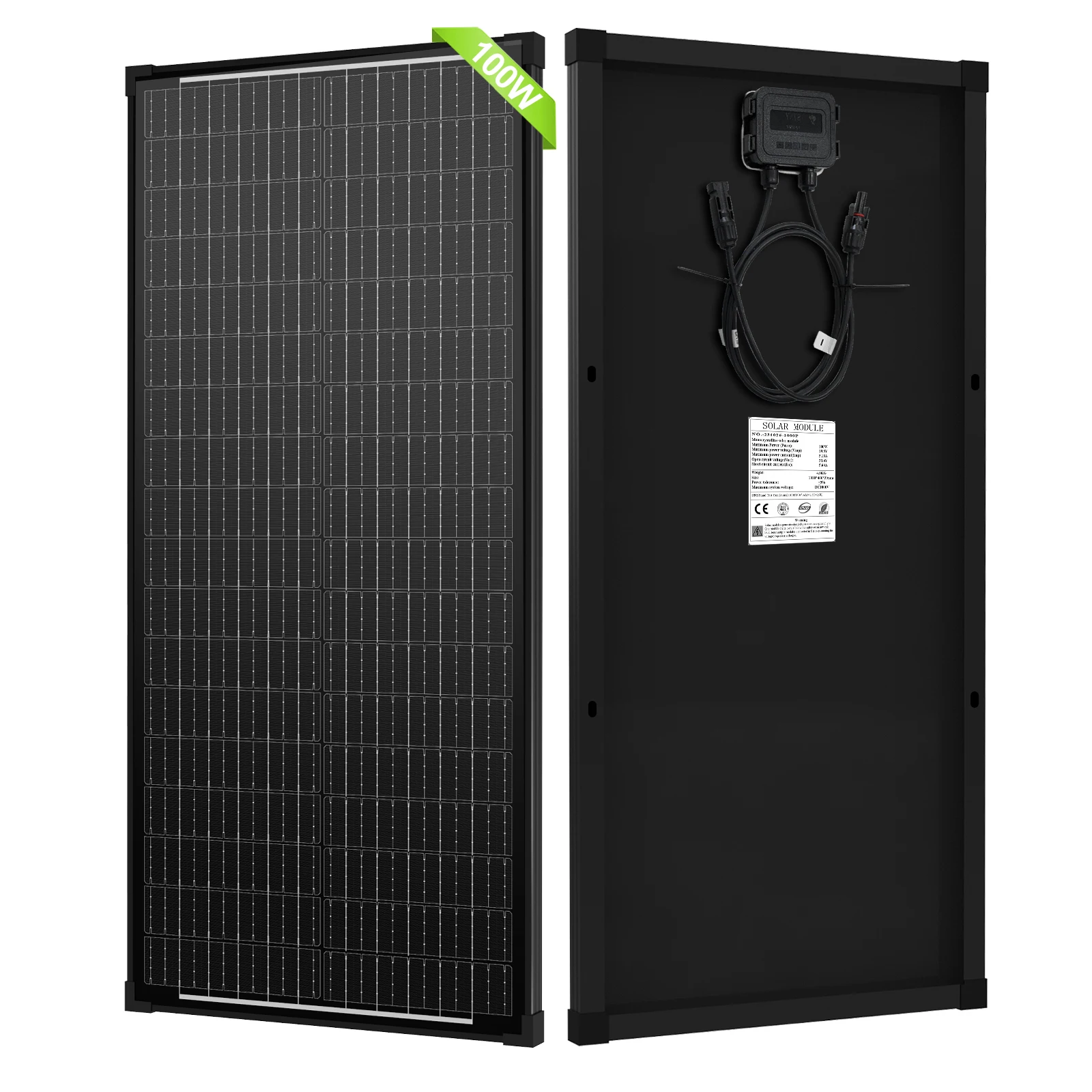 

WERCHTAY 12V 100W Rigid Solar Panel 18BB N-Type Solar Cells Monocrystalline Silicon Waterproof Solar Panel Camping/Home/RV