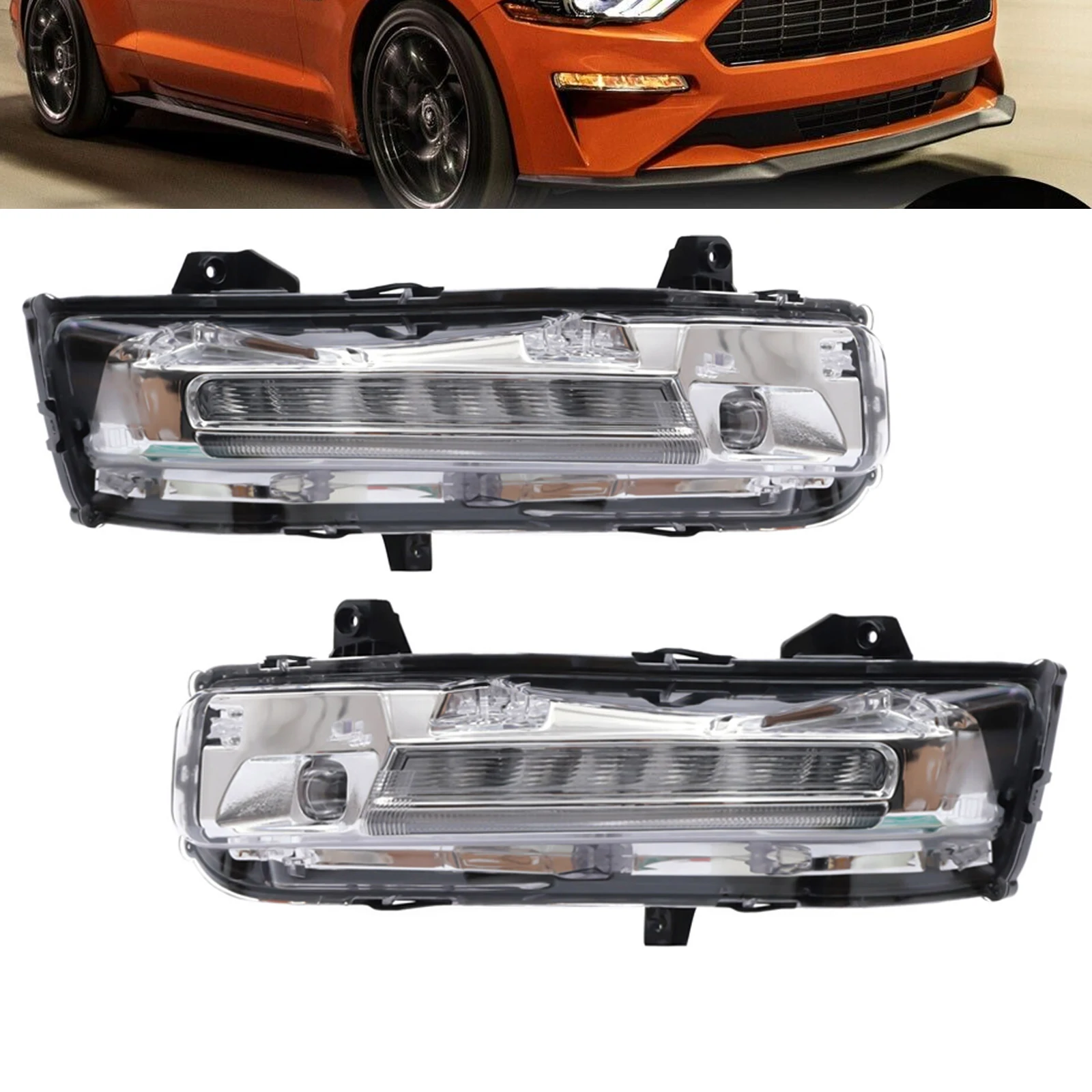 Driver/Passenger Side LED Bumper Fog Light w/ DRL Durable LH/RH Side Fog Light with Turn Signal Lamp For 2018-2020 Ford Mustang